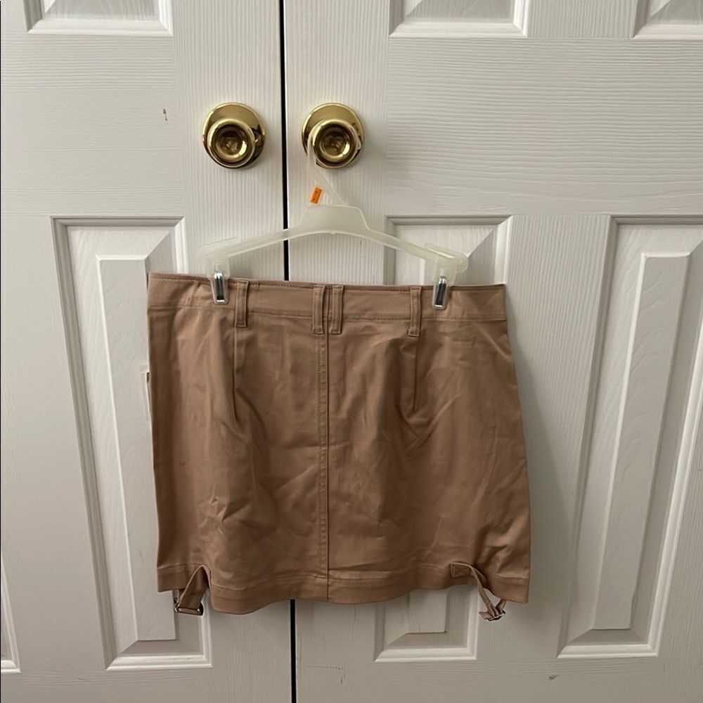 Tan Mini Skirt with Buckle Details